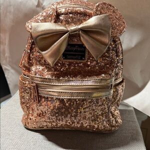 Disney Rose Gold Sequin Backpack with Bow